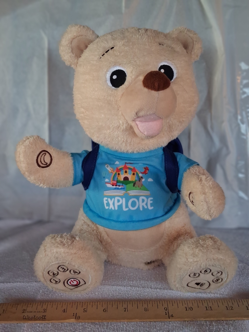 Spark Create Imagine Interactive Learning Plush Bear Tan & Blue